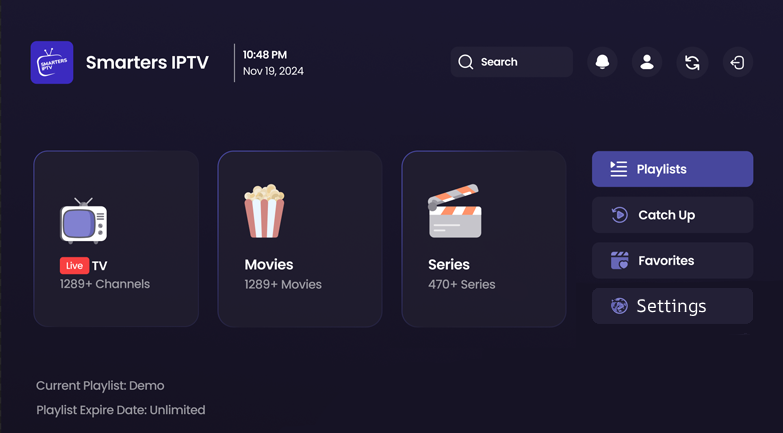 Aplicación Smarters IPTV abierta en Roku Smart TV